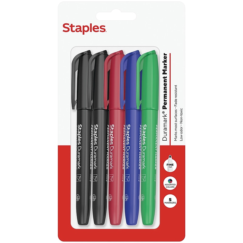 Staples Duramark Permanent Marker, Fine Tip, Assorted, 5/Pack (ST62955) image 1