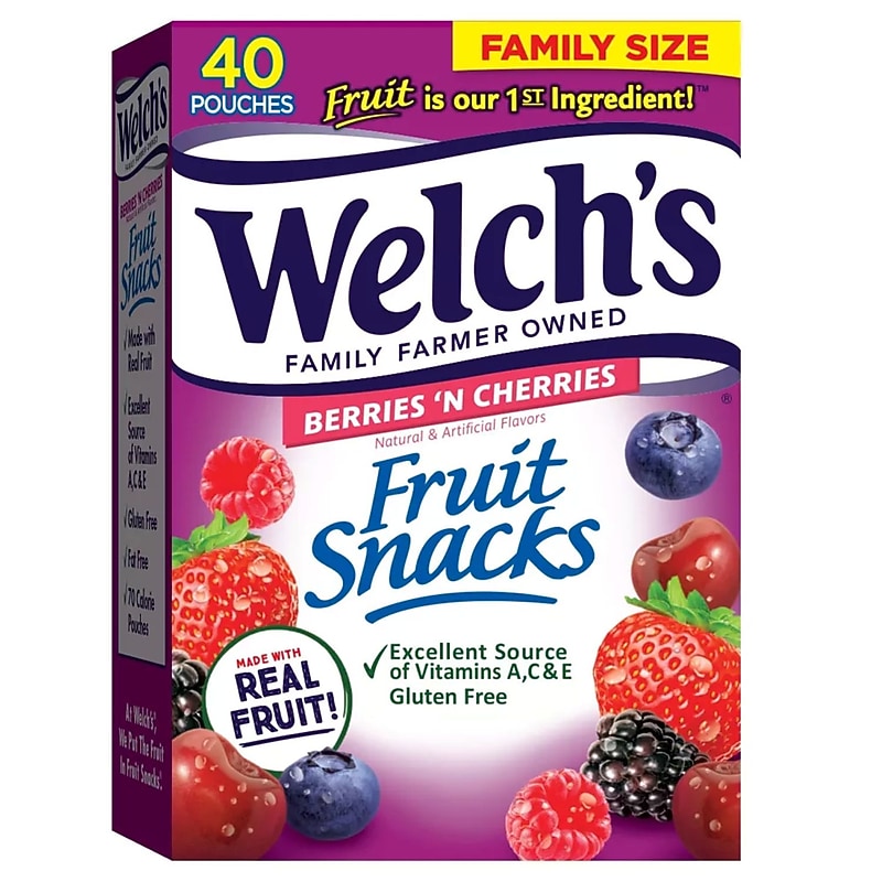 Welch's Gluten Free Berries 'n Cherries Fruit Snacks, 40 Packs/Box (PIM84062) image 1