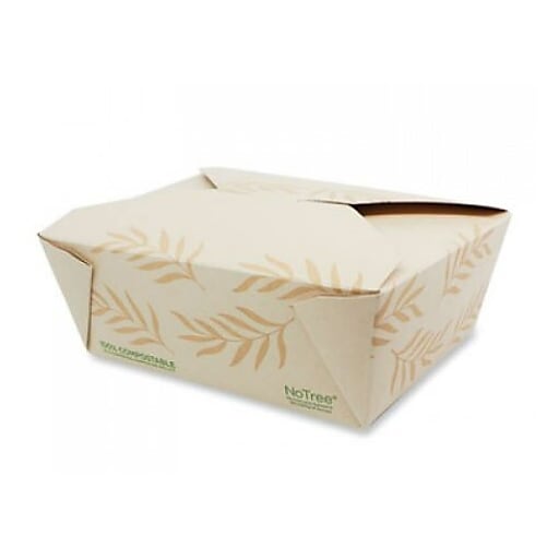 No Tree Folded Takeout Containers, 46 oz, 5.5 x 6.9 x 2.5, Natural, Sugarcane, 300/Carton