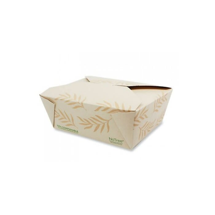 No Tree Folded Takeout Containers, 46 oz, 5.5 x 6.9 x 2.5, Natural, Sugarcane, 300/Carton