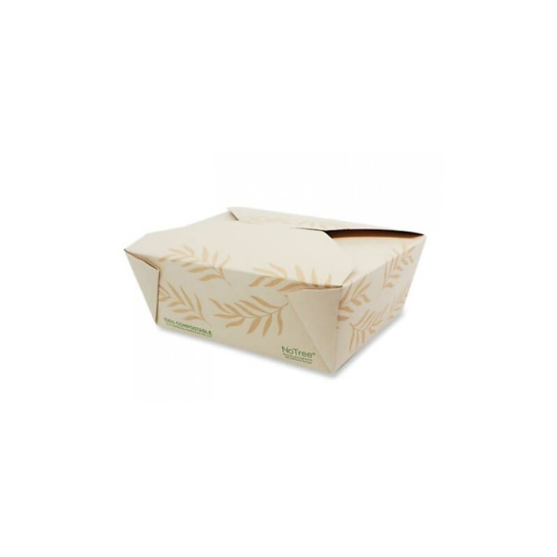 World Centric #8 No Tree Folded Takeout Containers, 46 oz., 5.5" x 6.9" x 2.5", Natural, Sugarcane, 300/Carton (TONT8) image 1