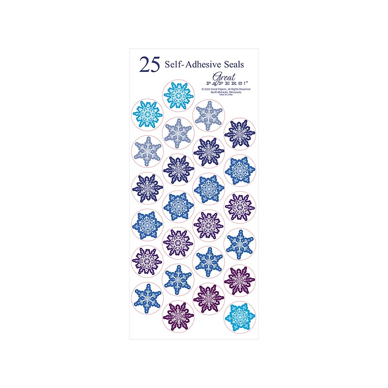 Great Papers Snowflake Seasonal Seals, Assorted Colors, 25/Pack (2023057) image 1
