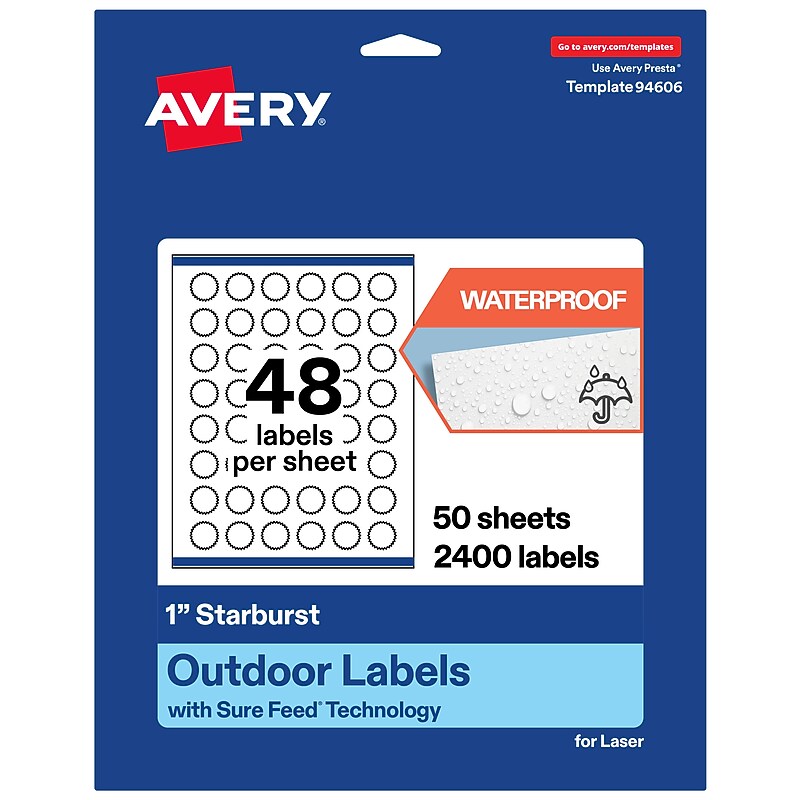 Avery Starburst Laser Multipurpose Labels, 1", White, 2400/Box (19479399494) image 1