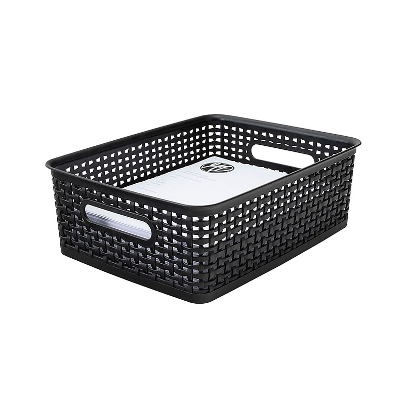 Advantus Medium Weave Plastic Bin, 4.63" H x 10-1/2"W x 14"D, Black, Each image 1