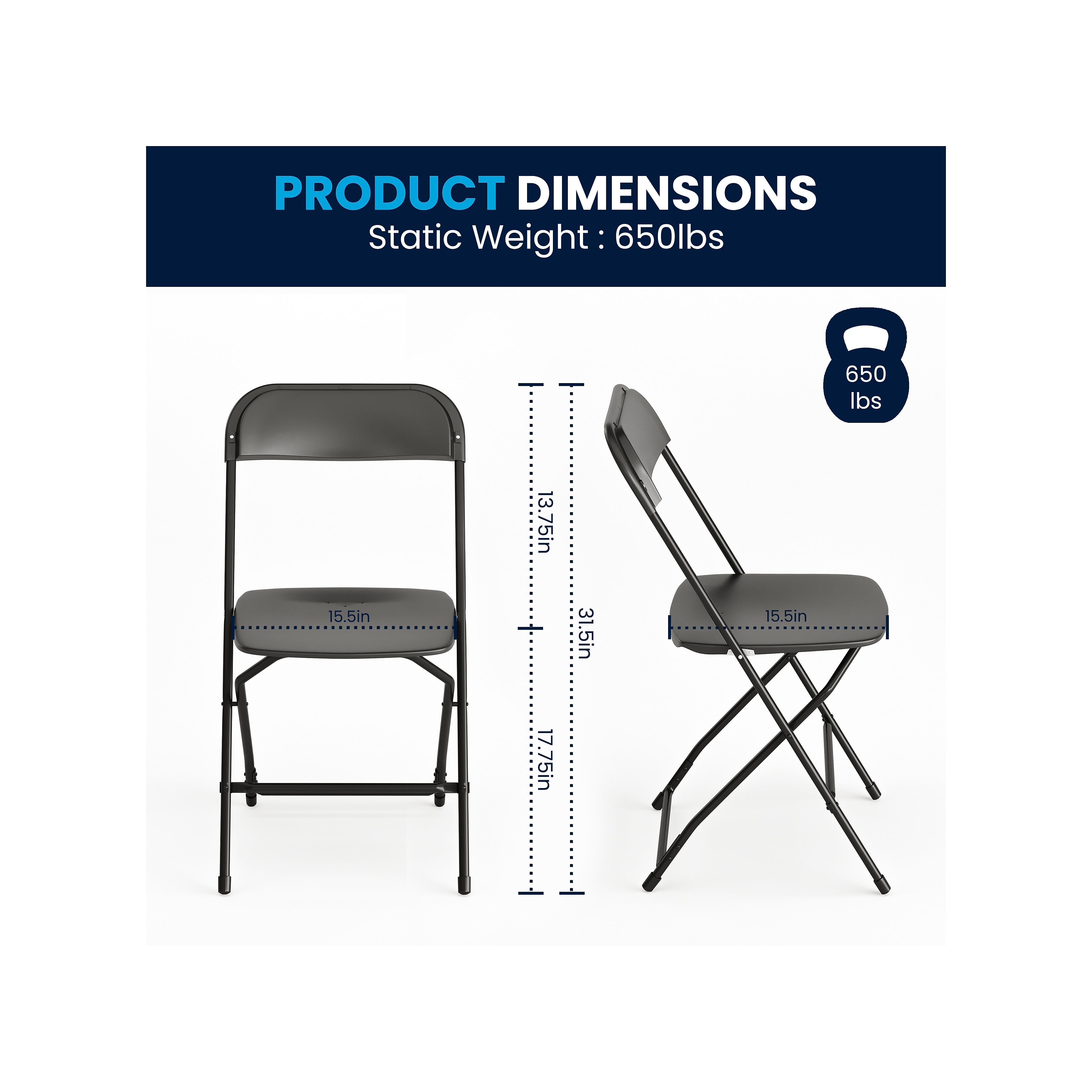 Product dimensions of the folding chair.