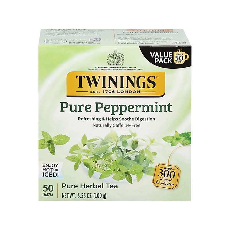 Twinings Pure Peppermint Herbal Tea Bags, 3.53 oz., 50/Box (TNA53650) image 1
