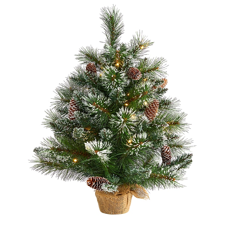Nearly Natural 2-ft Frosted Pine Artificial Christmas Tree in Burlap Base (T1694) image 1