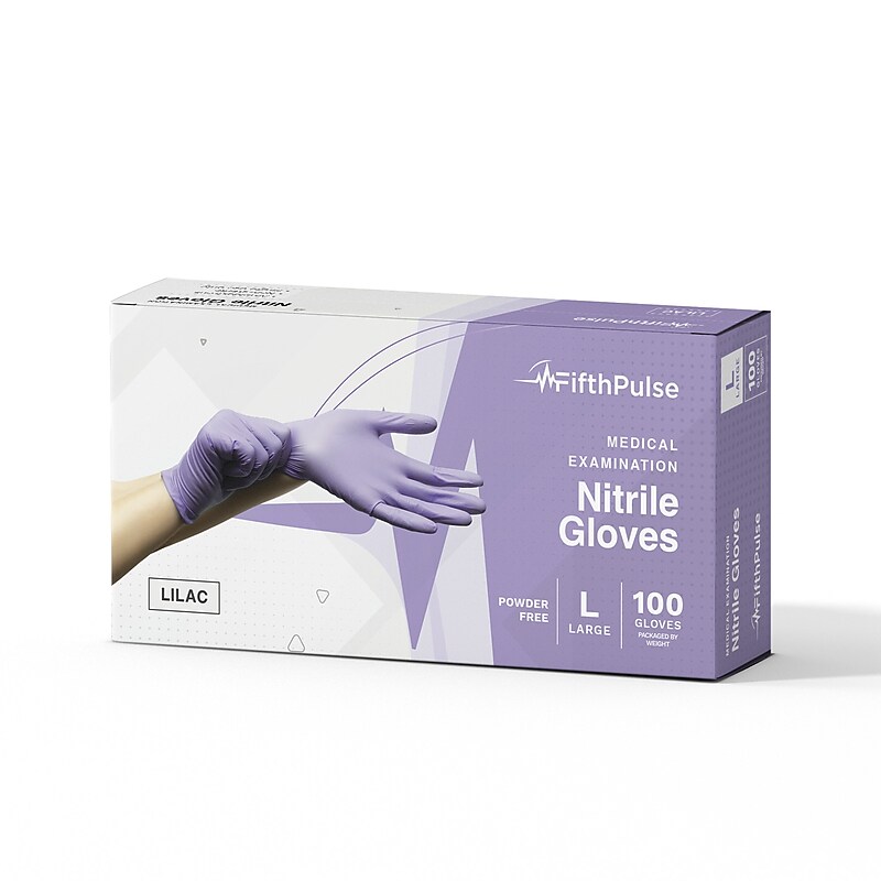 FifthPulse Powder Free Nitrile Gloves, Latex Free, Large, Lilac, 100/Box (FMN100208) image 1