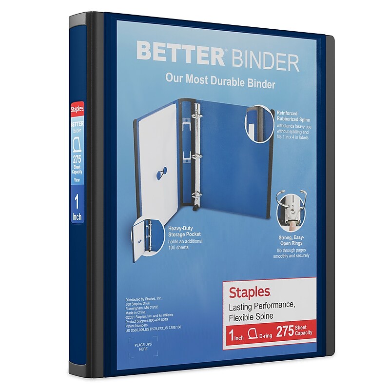 Staples Heavy Duty 1" 3-Ring Better Binder, D-Ring, Navy Blue (ST55839-CC) image 1