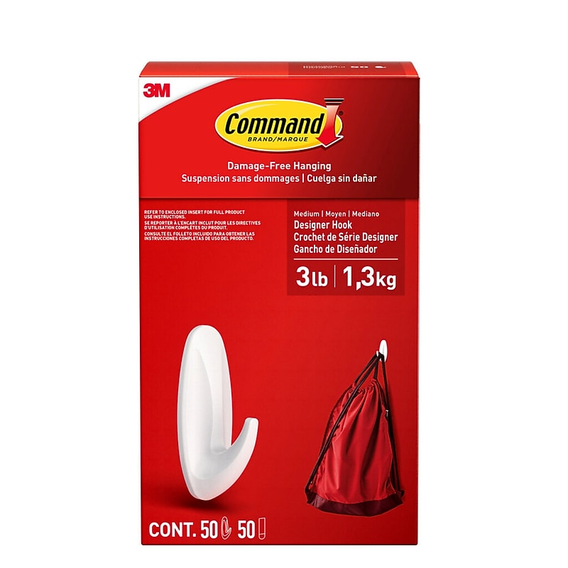 Command Medium Hooks, White, 50 Sets/Pack (17081CABPK-NA) image 1