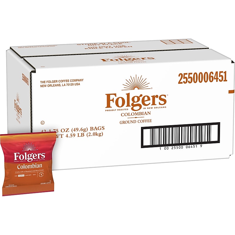 Folgers 100% Colombian Coffee Packet, Medium Dark Roast, 1.75 oz., 42/Carton (PRO20022) image 1