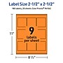Avery Laser/Inkjet Multipurpose Square Labels, 2.5" x 2.5", Bright Orange, 180/Pack (94104)~#|#~CFAE1C35-8B34-4CF3-9C9B0CAE9234979A_sc7