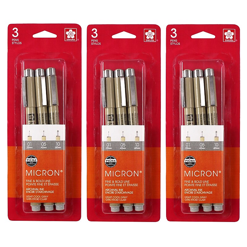Sakura Pigma Micron Pen, Fineliner, Gray/Silver Ink, 3/Bundle (SAK50162-3) image 1