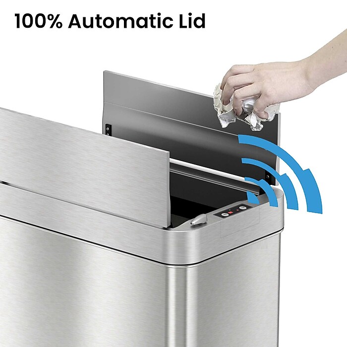 iTouchless Stainless Steel Wings Open Lid Sensor Trash Can with