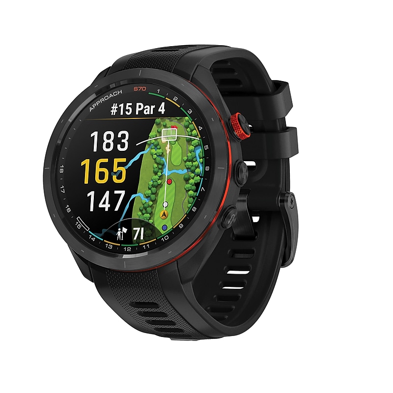 Garmin Approach S70 Golf Smartwatch, GPS, 42mm, Black Ceramic Bezel, Black Silicone Band (010-02746-02) image 1