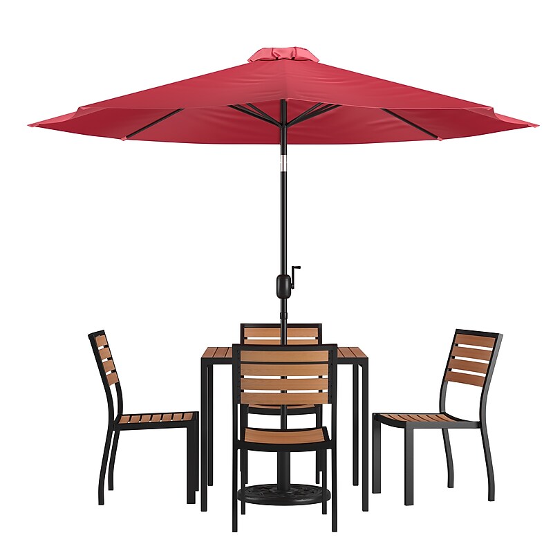 Flash Furniture Lark All-Weather Patio Set, Red Umbrella, 7 Piece Set (XU8134UB19BRD) image 1