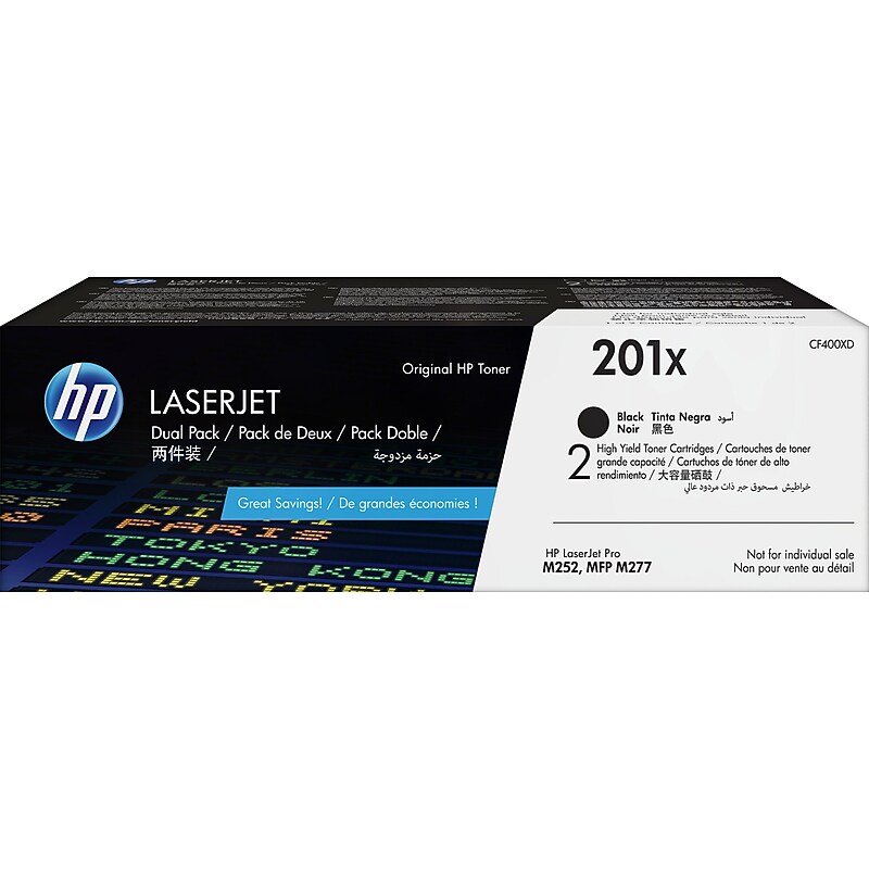 HP 201X Black High Yield Toner Cartridge, 2/Pack (CF400XD) image 1