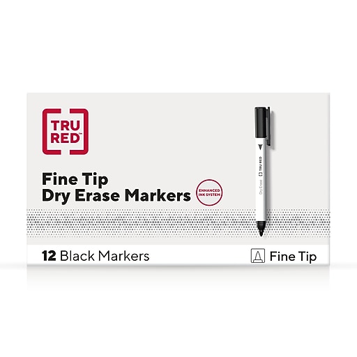 TRU RED™ Pen Dry Erase Markers, Fine Tip, Black, 12/Pack (TR61435 ...