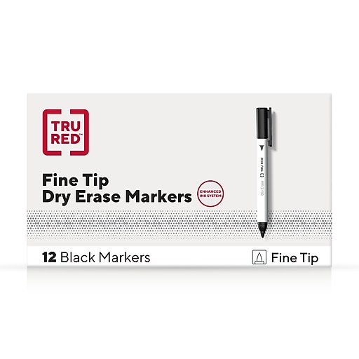 TRU RED™ Pen Dry Erase Markers, Fine Tip, Black, 12/Pack (TR61435/TR54566)