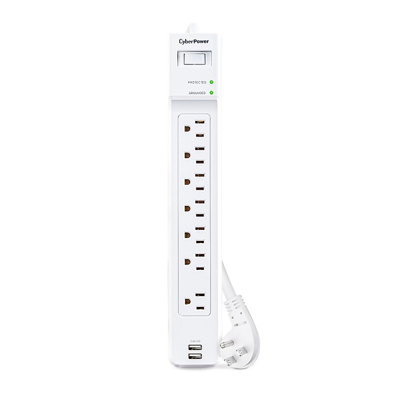 CyberPower Home Office 7-Outlet 2-USB Port Surge Protector, 4', 2000 Joules, White (P704URC1) image 1