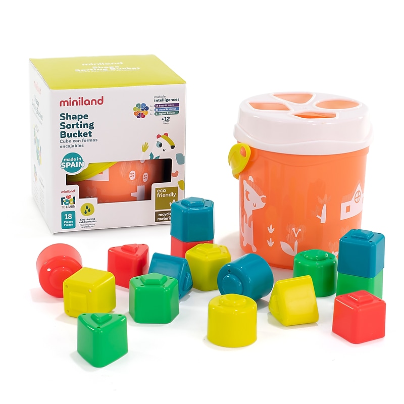 MINILAND Feel to Learn: Shape Sorting Bucket, Salmon, 18 Pieces/Set (MLE97342) image 1