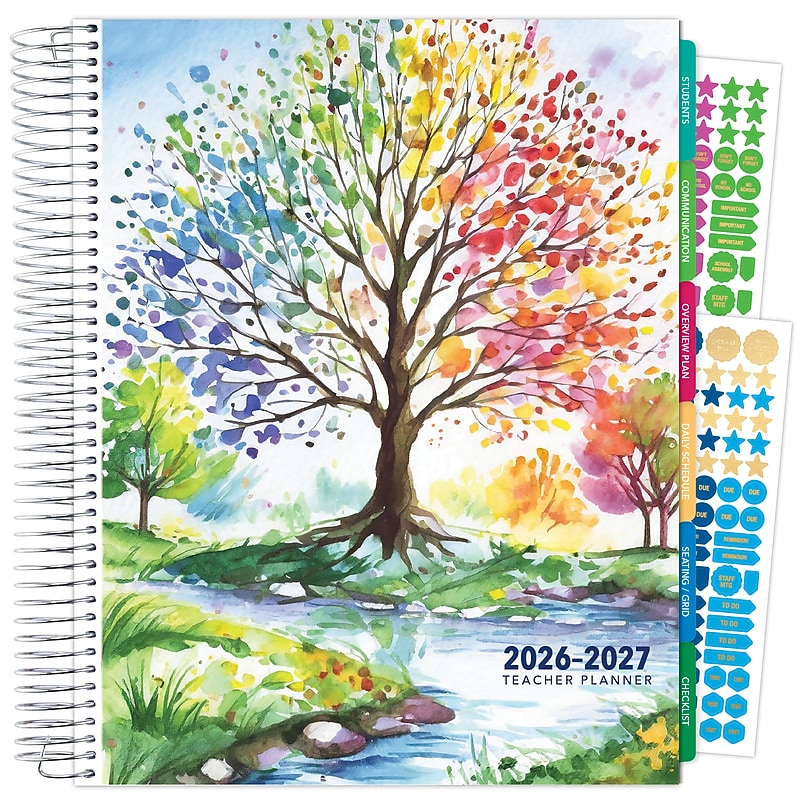2026-2027 Excello Brands 8.5" x 11" Academic Weekly & Monthly Teacher Planner, Paperboard Cover, Tree Seasons (DTP-AY26-0020) image 1