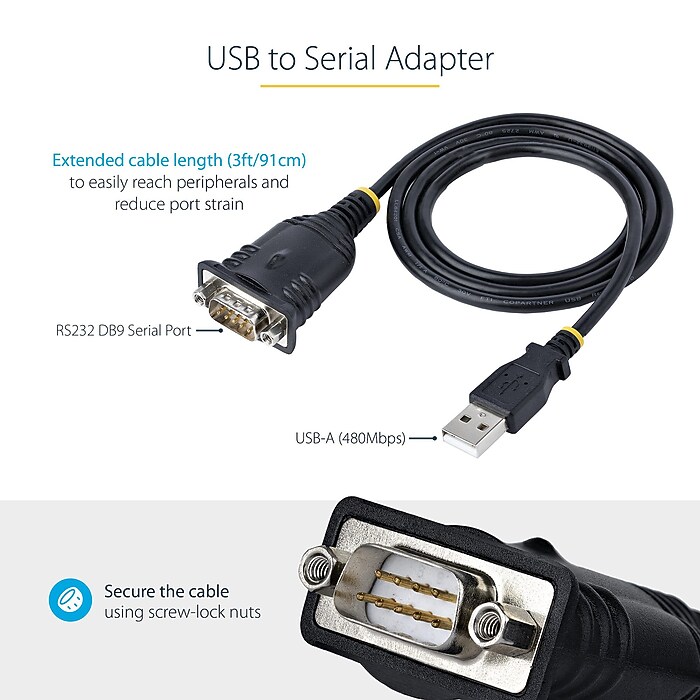 3-Foot DB-9 Serial Cable - Female To Female Straight-Through RS232 Data Transfer Cable For PC, Modem, & Legacy Equipment