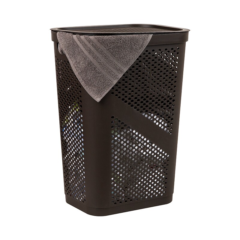 Mind Reader 15.85-Gallon Slim Laundry Hamper with Lid, Plastic, Brown (HBIN60-BRN) image 1