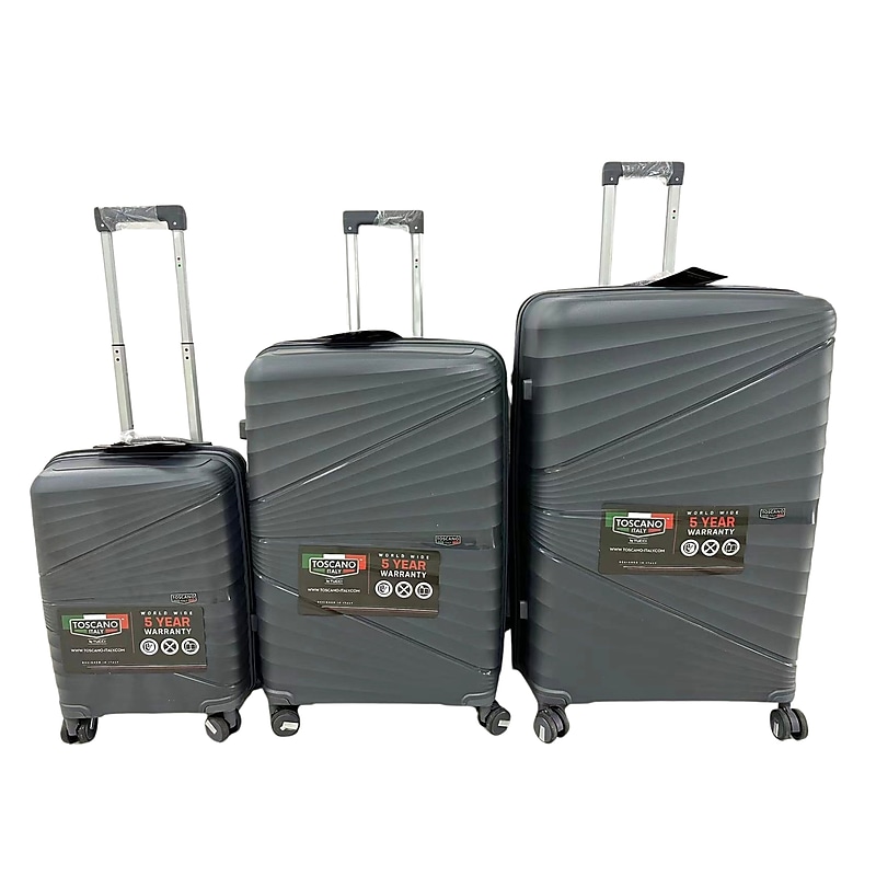TUCCI 3-Piece Hardside Spinner Carry-On Luggage Set, TSA Checkpoint Friendly, Gray (S0582-03PC-DGR) image 1