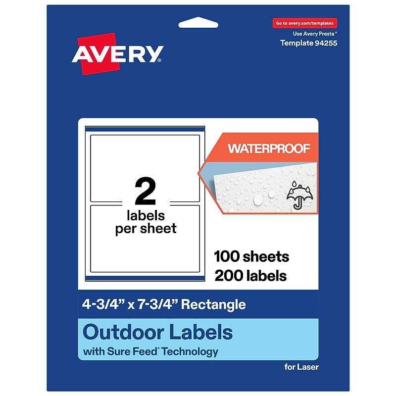 Avery Rectangle Laser Multipurpose Labels, 4.75" x 7.75", White, 200/Box (19479399363) image 1