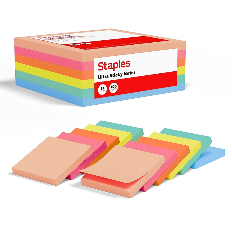Staples Ultra Sticky Notes, 3" x 3", Golden Hour Collection, 100 Sheets/Pad, 24 Pads/Pack (ST62885) image 1
