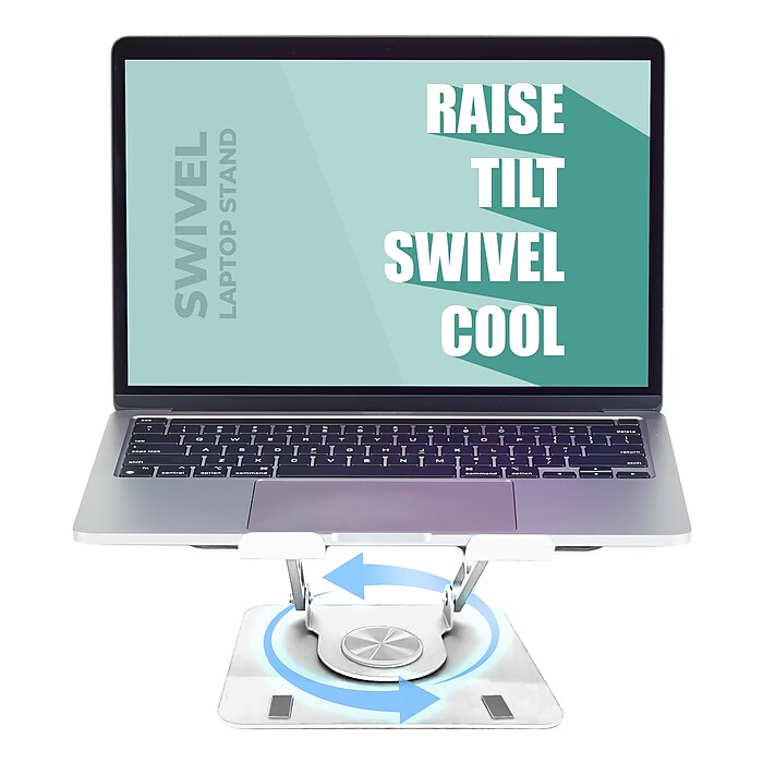 Uncaged Ergonomics 10.2 x 10 Metal Swivel Laptop Stand 2.0 White SLS White Staples