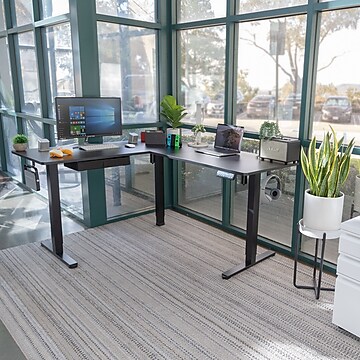 Mount-It! 28"-46"H L-Shape Electric Adjustable Height Standing Corner Desk, Black (MI-15001)