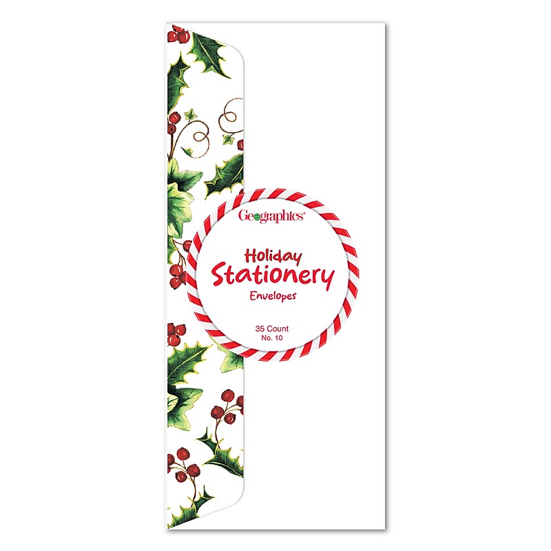 Geographics Holly & Ivy Holiday Envelopes, Multicolored, 35 Envelopes/Pack (50067) image 1