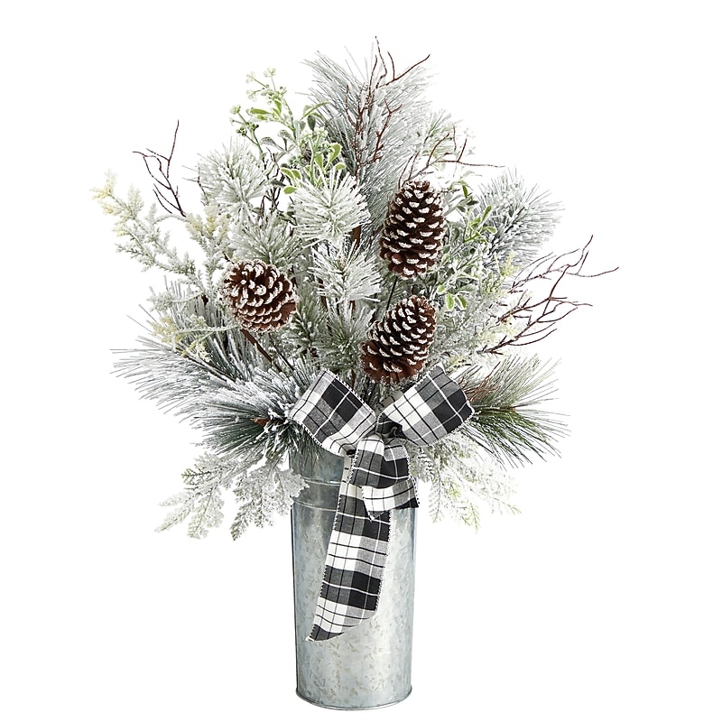 Nearly Natural Artificial Frosted Greenery and Pinecone Christmas Arrangement, 28" (A1848) image 1