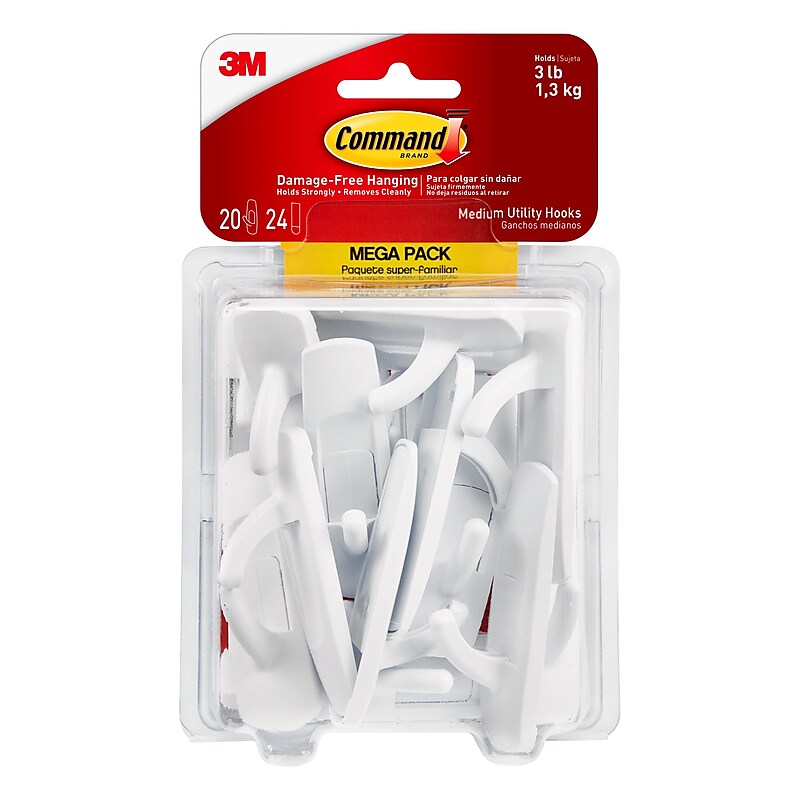 Command Medium Utility Hooks, 3 lb., White, 20/Pack (17001-MPES) image 1