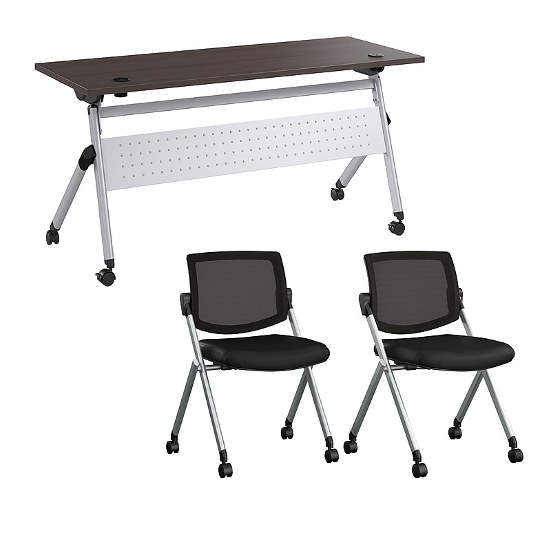 Bush Business Furniture Envision 60"W Foldable Training Room Table with 2 Chairs, Storm Gray (NVS007SG) image 1