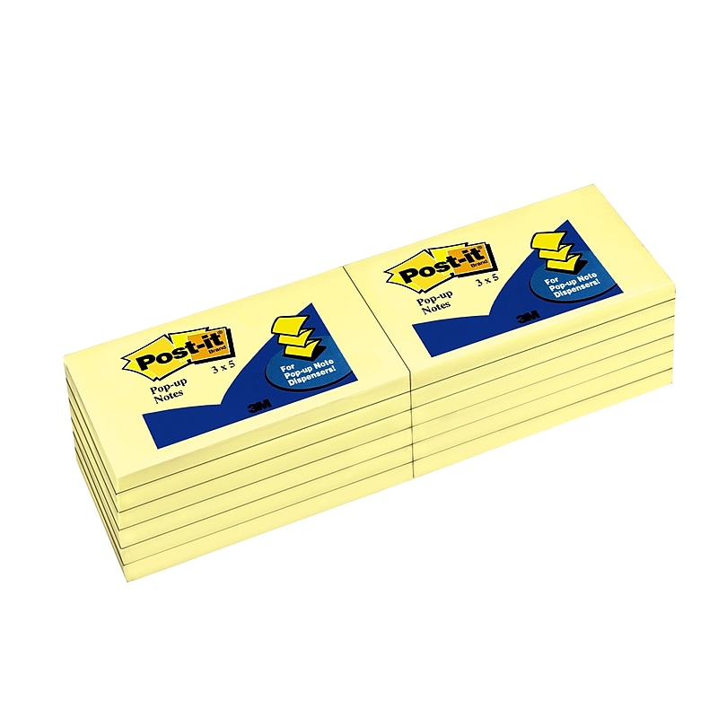 Post-it Pop-up Notes, 3" x 5", Canary Collection, 100 Sheet/Pad, 12 Pads/Pack (R350-YW) image 1