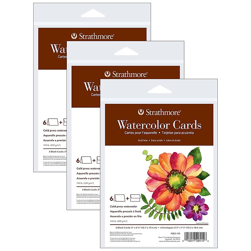 Strathmore 400 Series Watercolor Cards & Envelopes, 6.875" x 5", White, 6/Pack, 3 Packs/Bundle (STTP205150-3) image 1