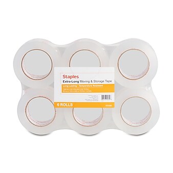 Staples® Extra-Long Moving and Storage Packing Tape, 1.88"W x 109 yds., Clear, 6 Rolls (52208/ST-A26-L6)