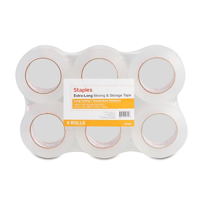 Staples® Extra-Long Moving and Storage Packing Tape, 1.88