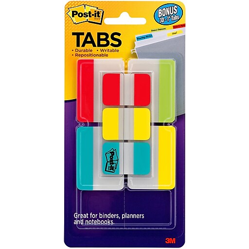 Great Value, Post-It® Tabs 1 Plain Solid Color Tabs, 1/5-Cut, Assorted  Colors, 1 Wide, 66/Pack by 3M/COMMERCIAL TAPE DIV.