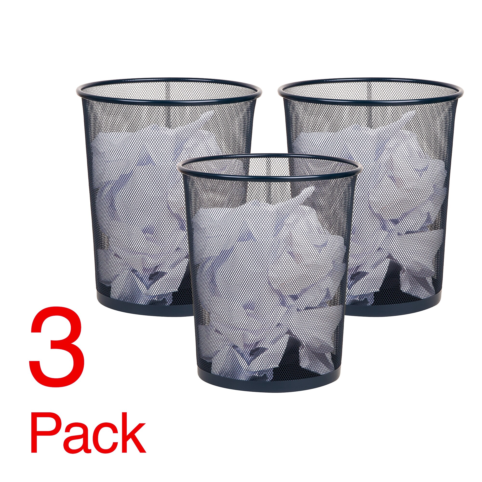 Staples Metal Mesh Trash Can, 4.4 Gallon, Navy Blue, 3/Pack (ST63860) Sansujyuku sansujyuku.com