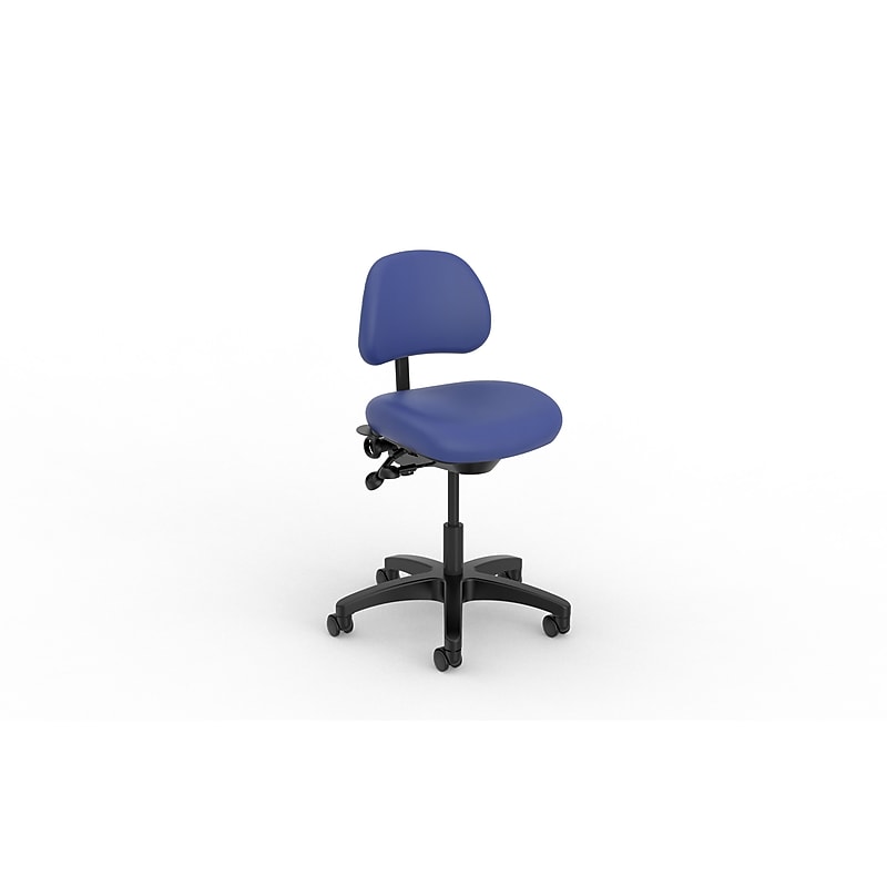 healtHcentric Armless Frixion Technician Stool with Backrest with Lumbar Support, Bright Blue image 1