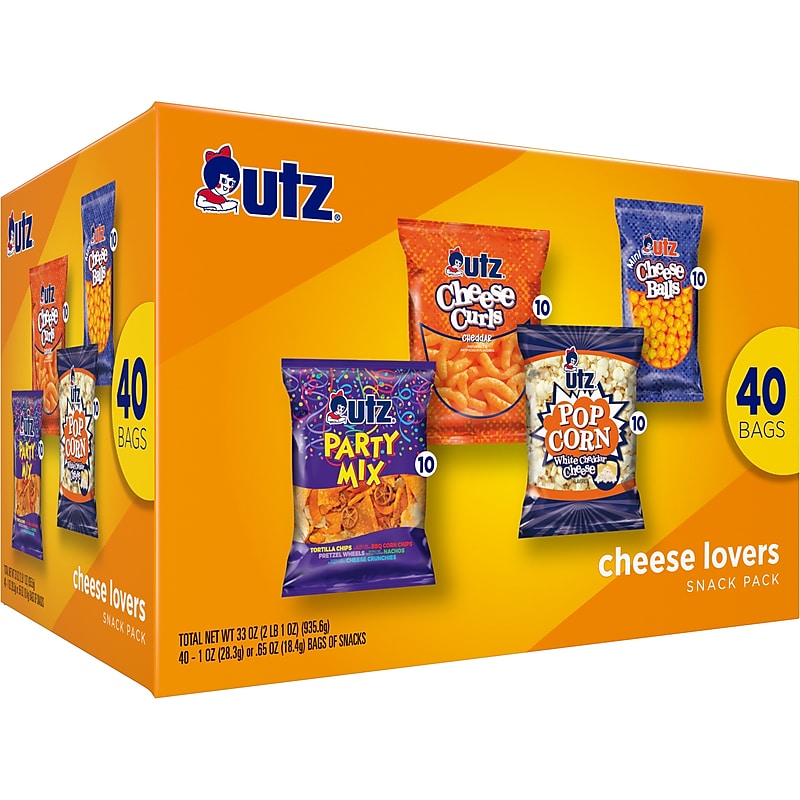 Utz Cheese Lovers Snack Variety Pack, 33 oz., 40 Bags/Carton (35167) image 1