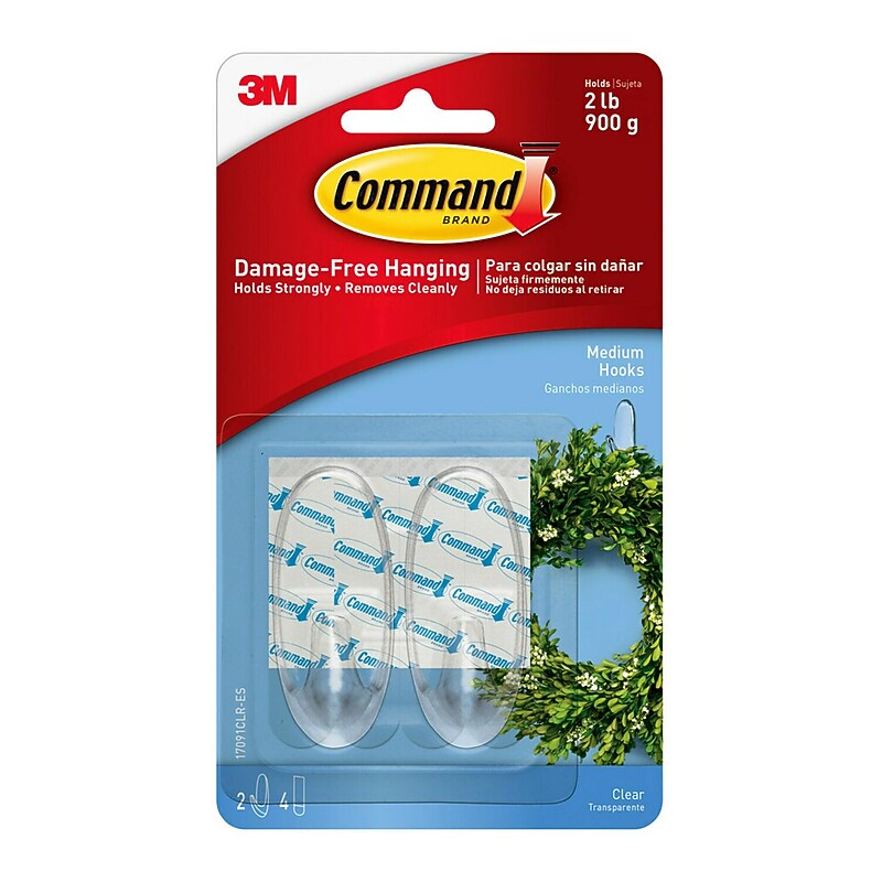 Command Medium Oval Hooks, 2 lb., 2/Pack (17091CLR-ES) image 1