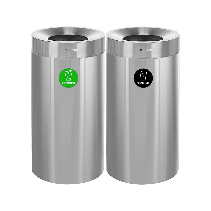 Alpine Industries Dual-Stream Compost/Trash Recycling Station, 54-Gallon, Stainless Steel (ALP475-27-CO-T) image 1