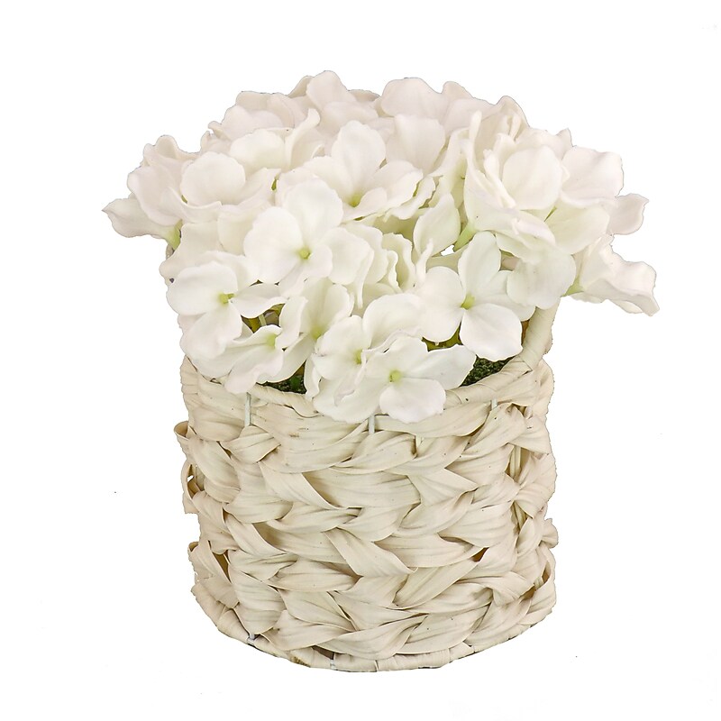 National Tree Company 10" White Hydrangea Bouquet in White Basket (MT81-01326GWH-1) image 1