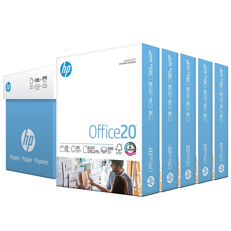 HP Office20 8.5" x 11" Copy Paper, 20 lbs., 92 Brightness, 2500 Sheets/Carton (HPC8511C) image 1