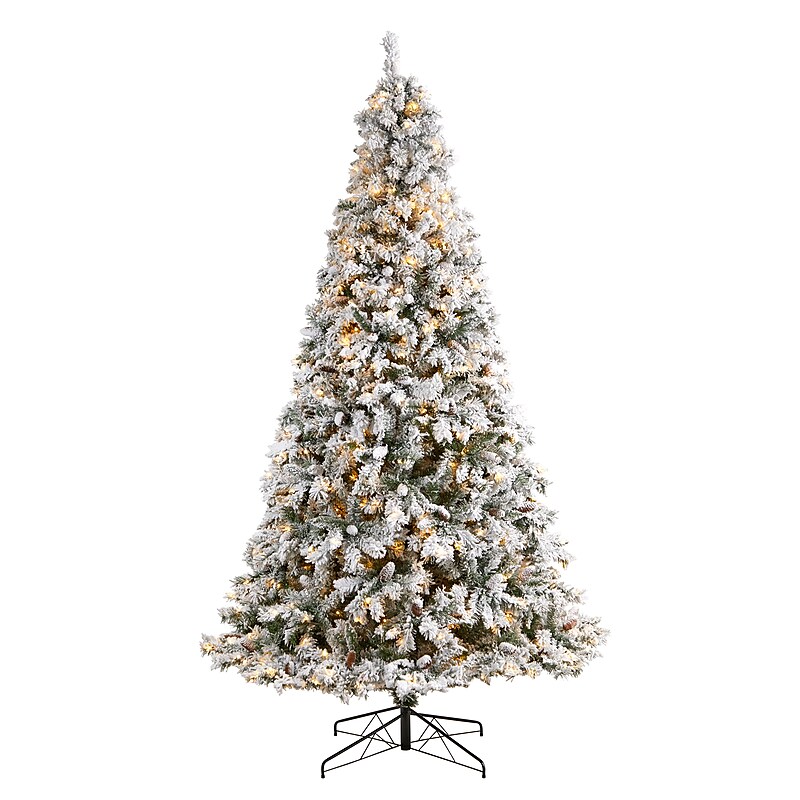Nearly Natural 9-ft Flocked White River Mountain Pine Artificial Christmas Tree with Pinecones and 650 Clear LED Lights (T3384) image 1